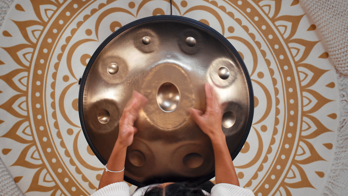 Sensory Handpan, Stainless Steel, C# Minor, 9 Notes, 432 Hz, Vintage Gold video