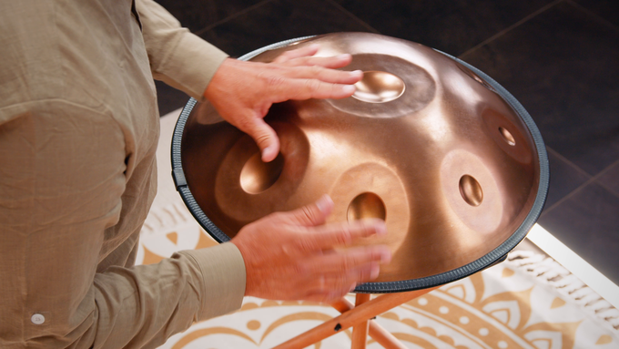 Sensory Handpan, Stainless Steel, F Pygmy, 11 Notes, 440 Hz, Vintage copper video