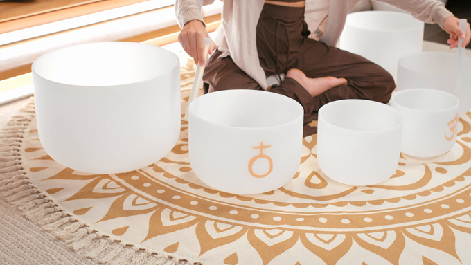 6-piece Om Crystal Singing Bowl Set video